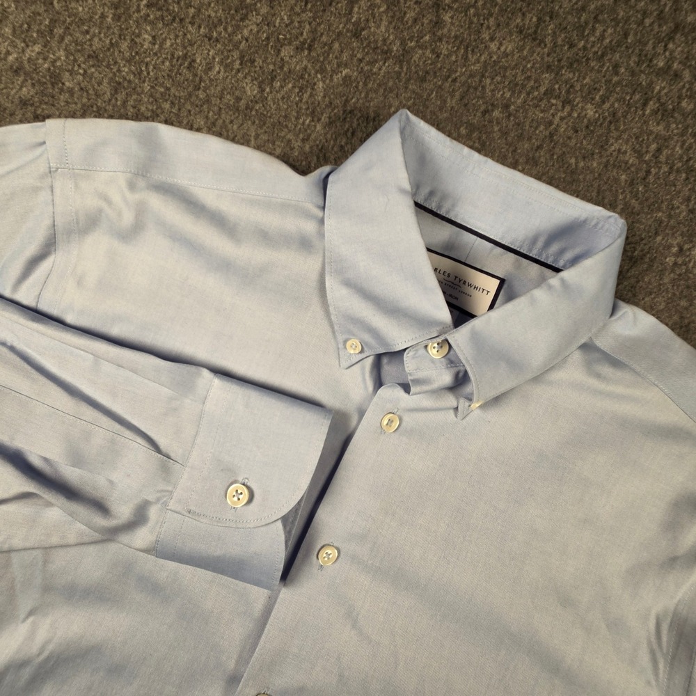 Charles Tyrwhitt Dress Shirt Mens 16/34 Light Blue Classic Fit Non-Iron Cotton